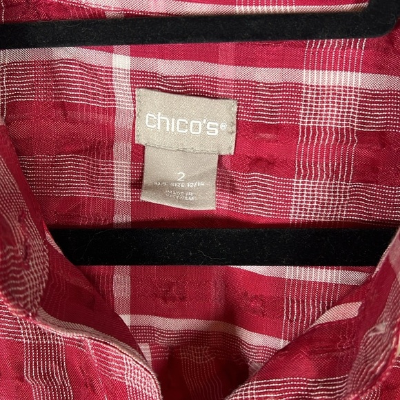 Chicos red plaid semi-sheer top size 2 large 12/14 - Picture 2 of 3